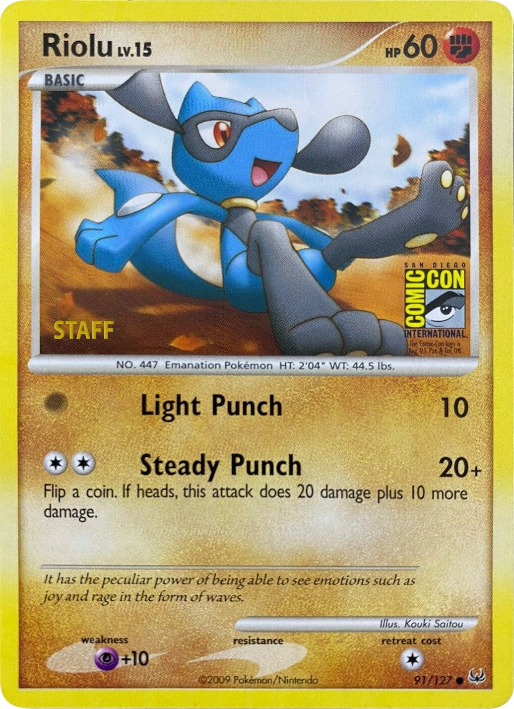 Riolu (91/127) (SDCC 2009) (Staff) [Platinum: Base Set] | Good Games Cannington