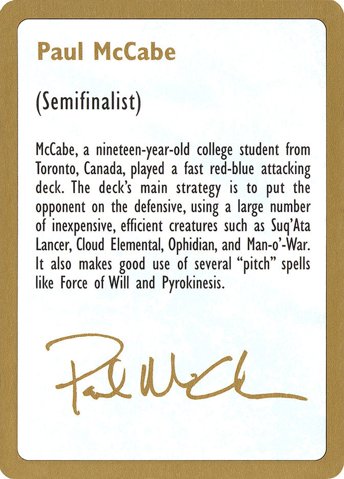 Paul McCabe Bio [World Championship Decks 1997] | Good Games Cannington