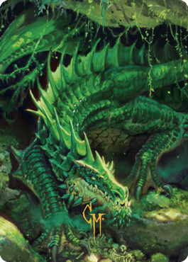 Lurking Green Dragon Art Card (Gold-Stamped Signature) [Commander Legends: Battle for Baldur's Gate Art Series] | Good Games Cannington