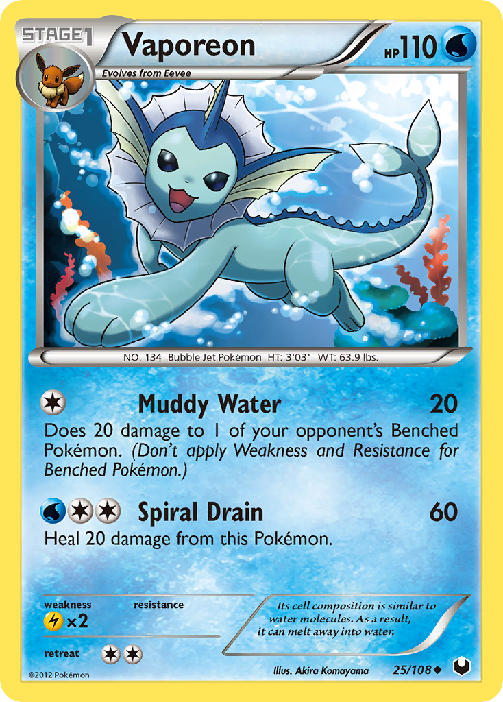 Vaporeon (25/108) [Black & White: Dark Explorers] | Good Games Cannington