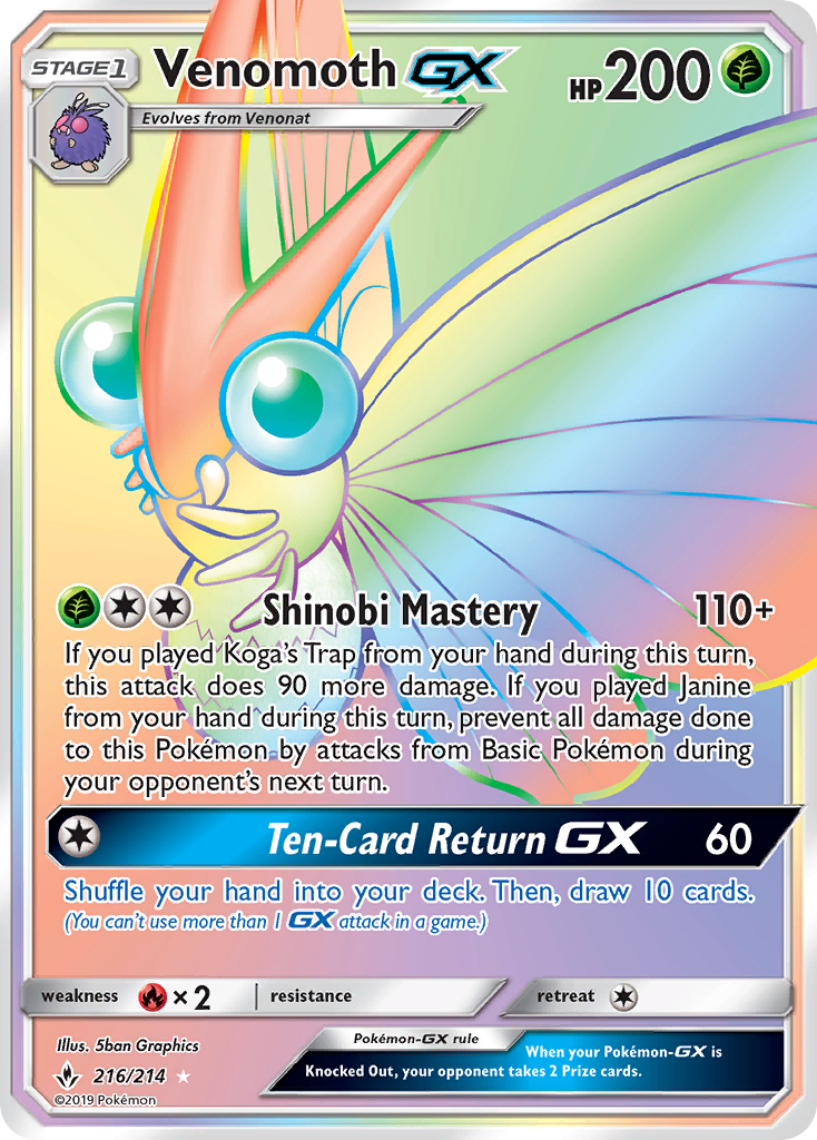 Venomoth GX (216/214) [Sun & Moon: Unbroken Bonds] | Good Games Cannington