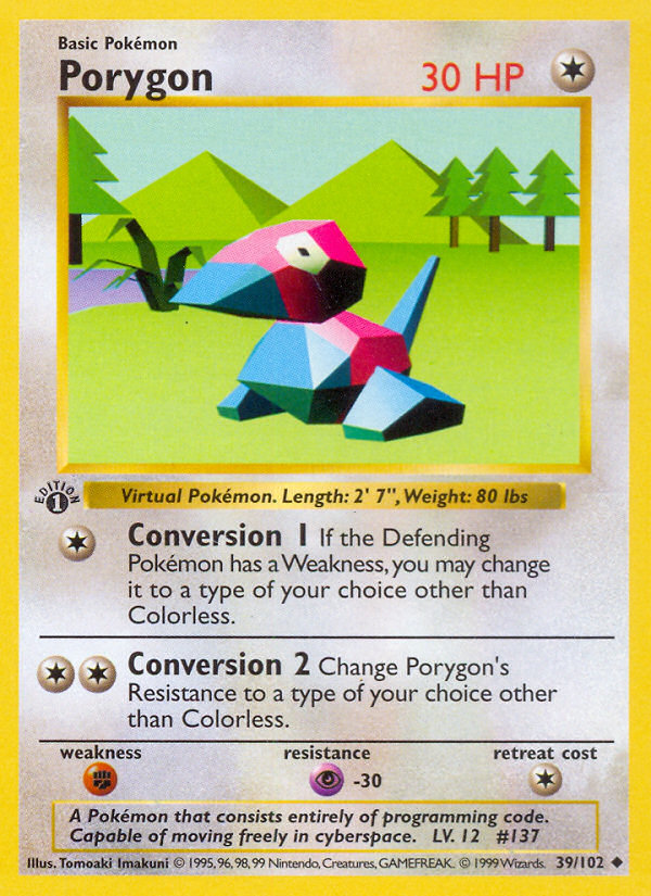 Porygon (39/102) (Shadowless) [Base Set 1st Edition] | Good Games Cannington