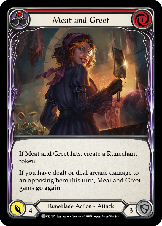 Meat and Greet (Red) [CRU151] 1st Edition Rainbow Foil | Good Games Cannington