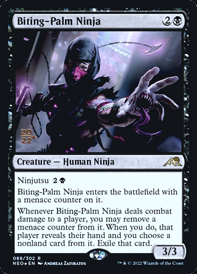 Biting-Palm Ninja [Kamigawa: Neon Dynasty Prerelease Promos] | Good Games Cannington