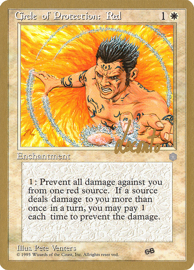 Circle of Protection: Red (Michael Loconto) (SB) (ICE) [Pro Tour Collector Set] | Good Games Cannington