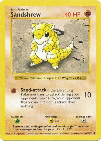 Sandshrew (62/102) [Base Set Shadowless Unlimited] | Good Games Cannington