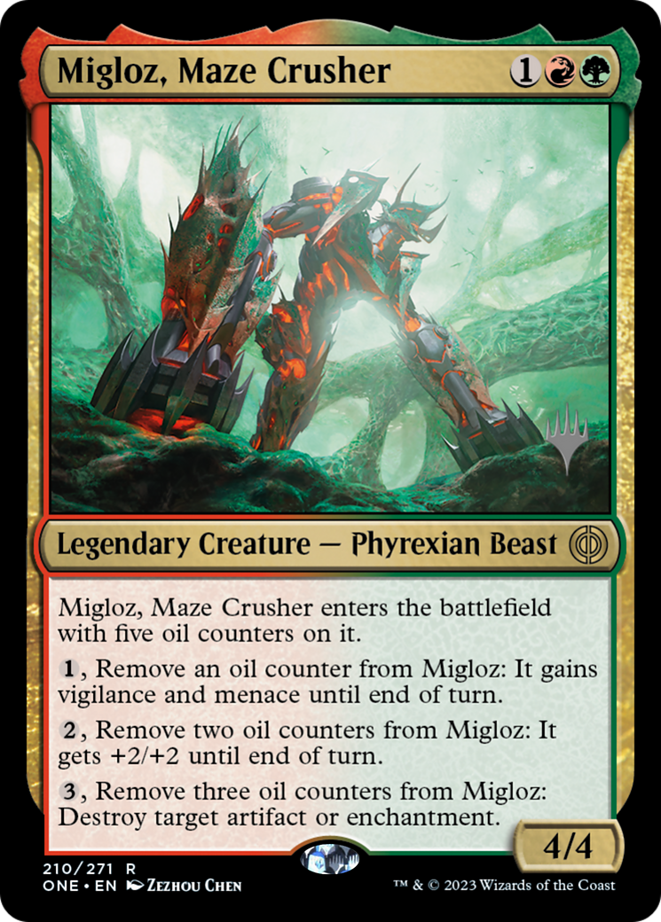 Migloz, Maze Crusher (Promo Pack) [Phyrexia: All Will Be One Promos] | Good Games Cannington