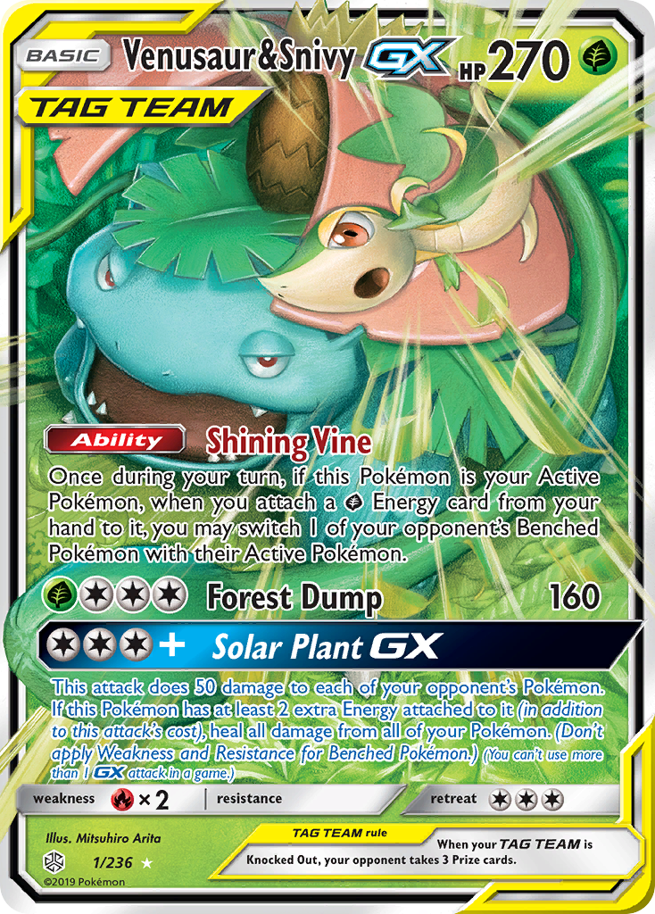 Venusaur & Snivy GX (1/236) [Sun & Moon: Cosmic Eclipse] | Good Games Cannington