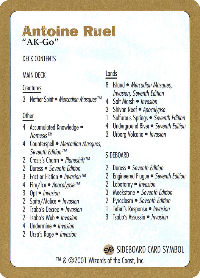 Antoine Ruel Decklist [World Championship Decks 2001] | Good Games Cannington