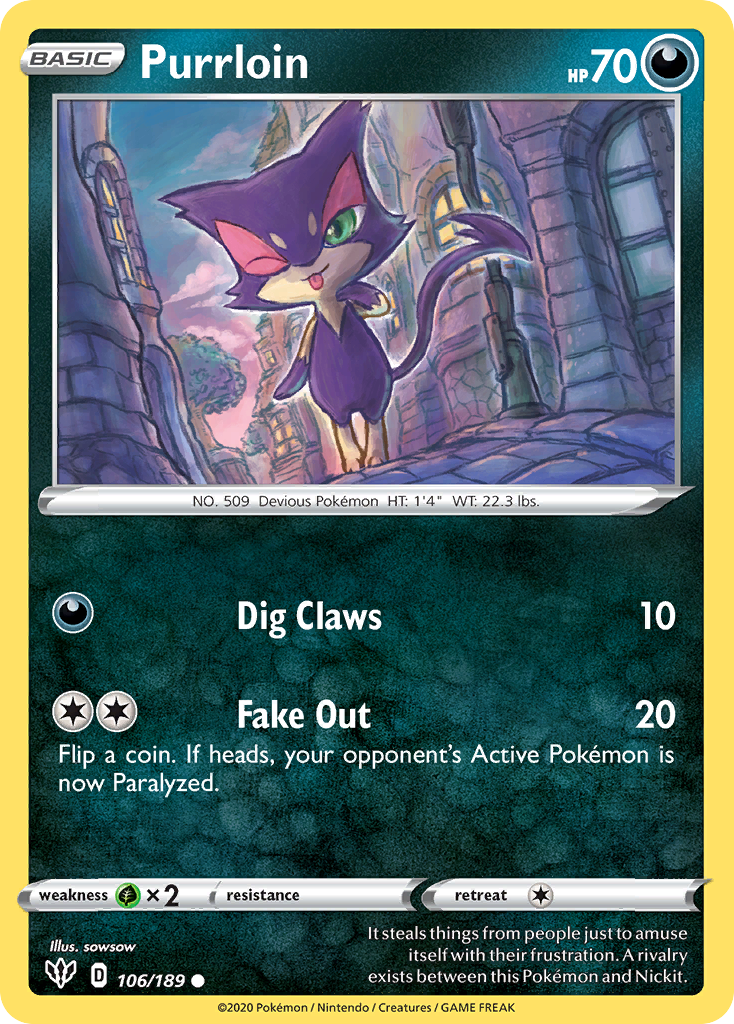 Purrloin (106/189) [Sword & Shield: Darkness Ablaze] | Good Games Cannington