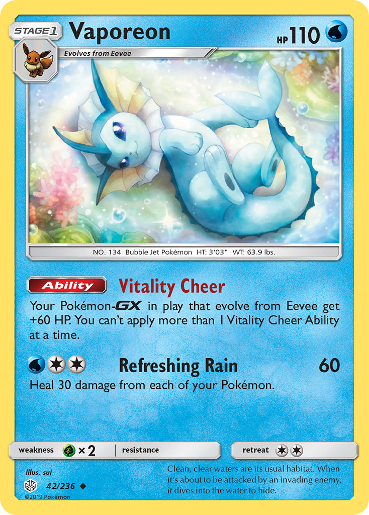 Vaporeon (42/236) [Sun & Moon: Cosmic Eclipse] | Good Games Cannington