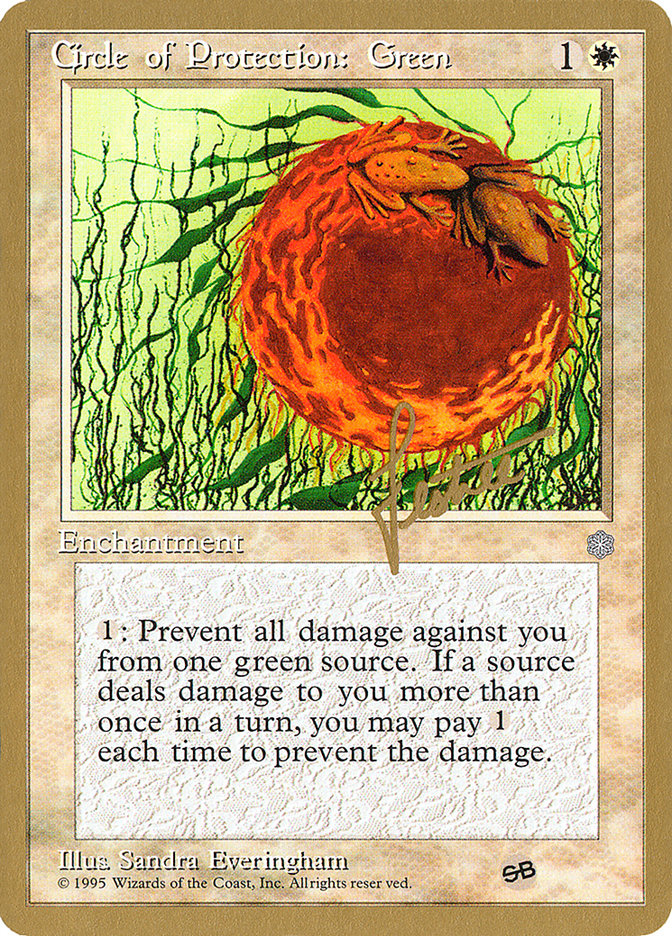 Circle of Protection: Green (Bertrand Lestree) (SB) (ICE) [Pro Tour Collector Set] | Good Games Cannington