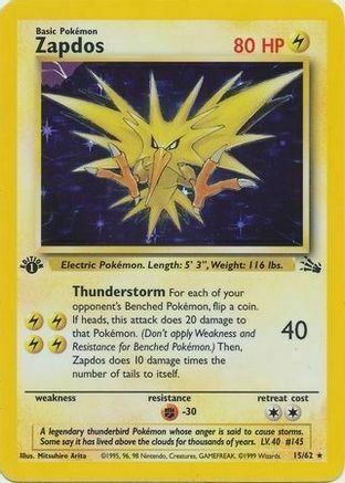 Zapdos (15/62) (Cosmos Holo) [Fossil 1st Edition] | Good Games Cannington