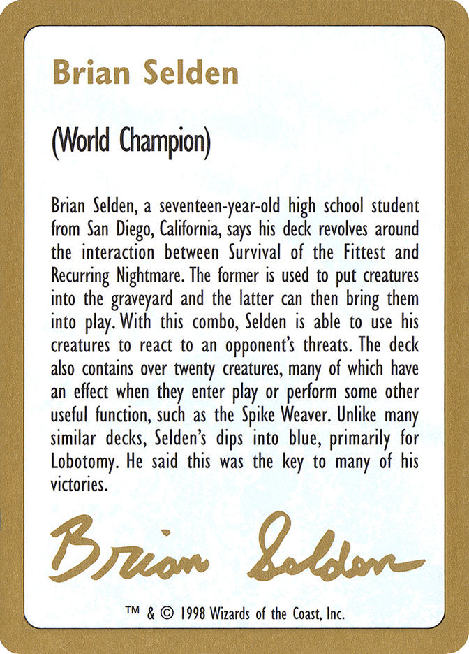 Brian Selden Bio [World Championship Decks 1998] | Good Games Cannington