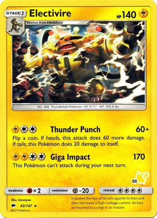 Electivire (43/147) (Pikachu Stamp #53) [Battle Academy 2020] | Good Games Cannington