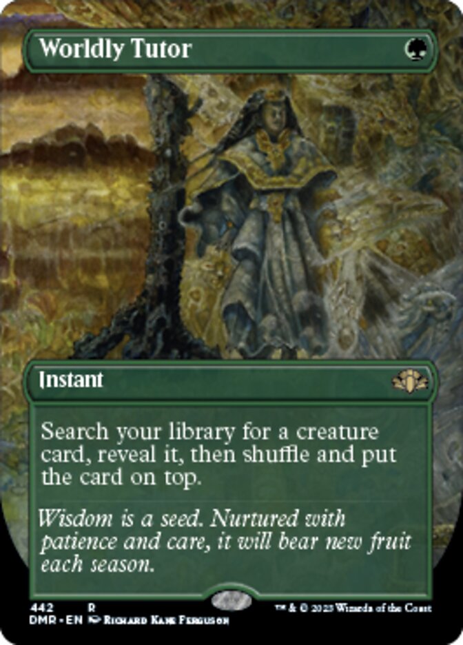 Worldly Tutor (Borderless Alternate Art) [Dominaria Remastered] | Good Games Cannington