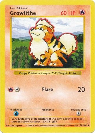Growlithe (28/102) [Base Set Shadowless Unlimited] | Good Games Cannington