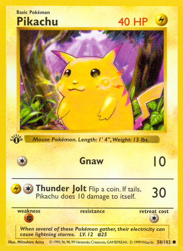 Pikachu (58/102) (Shadowless) [Base Set 1st Edition] | Good Games Cannington