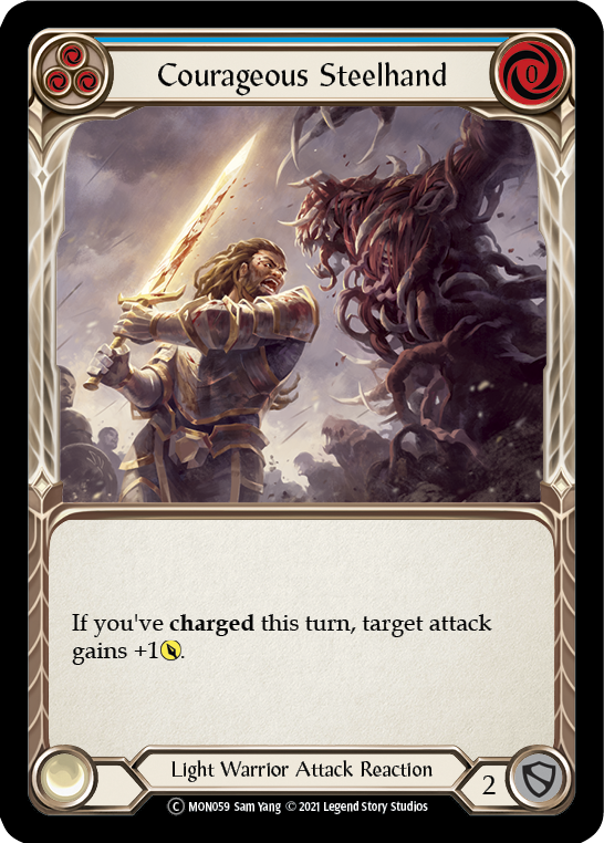 Courageous Steelhand (Blue) [U-MON059-RF] Unlimited Rainbow Foil | Good Games Cannington