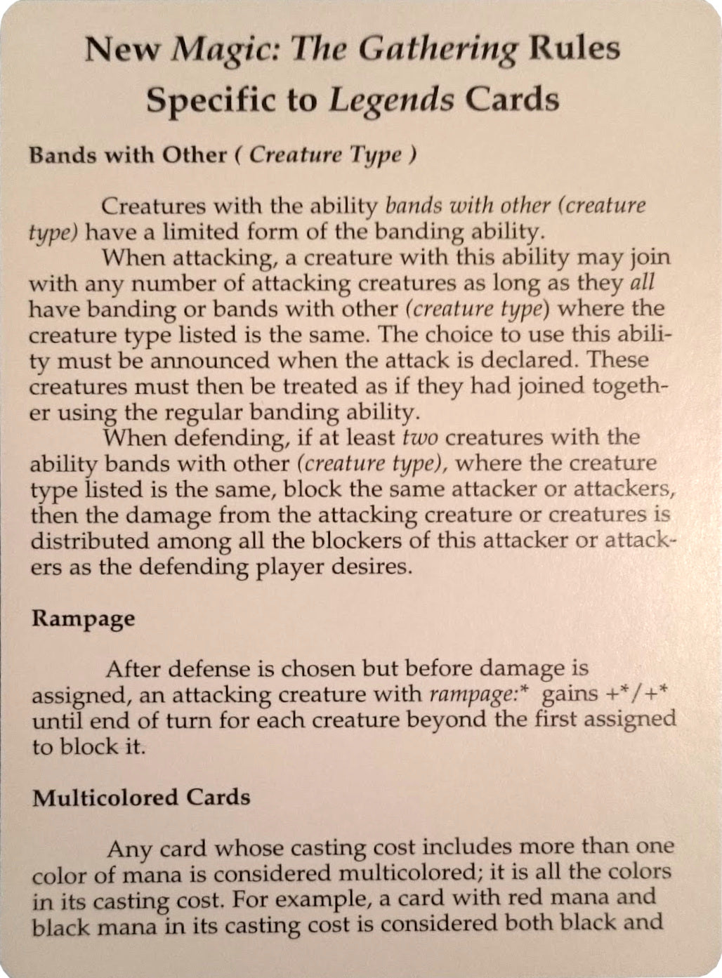 Legends Rules Card [Legends Tokens] | Good Games Cannington