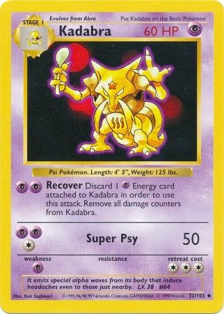 Kadabra (32/102) [Base Set Shadowless Unlimited] | Good Games Cannington