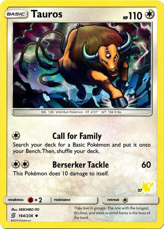 Tauros (164/236) (Pikachu Stamp #37) [Battle Academy 2020] | Good Games Cannington