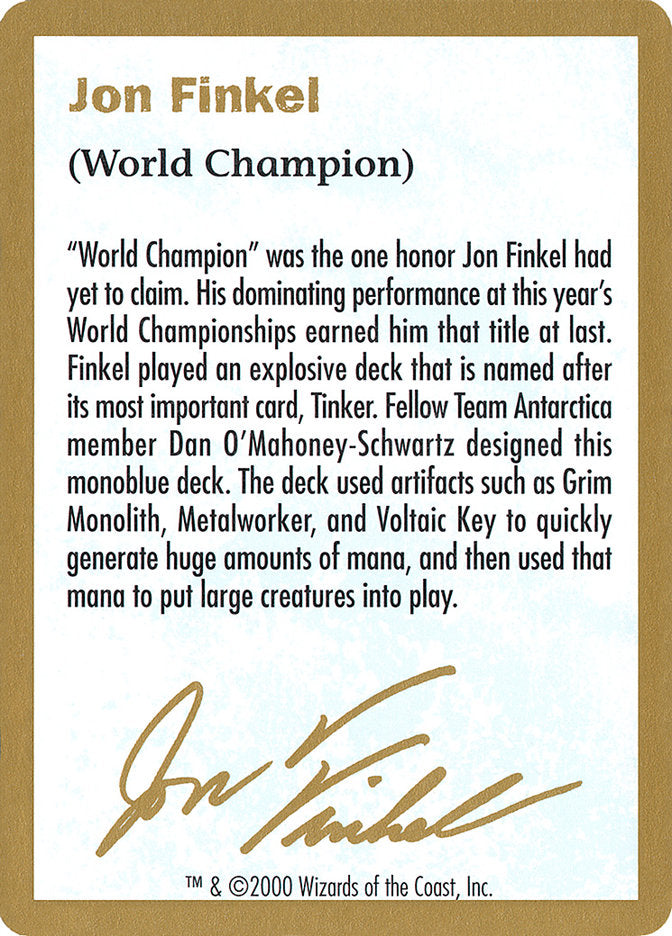 Jon Finkel Bio [World Championship Decks 2000] | Good Games Cannington