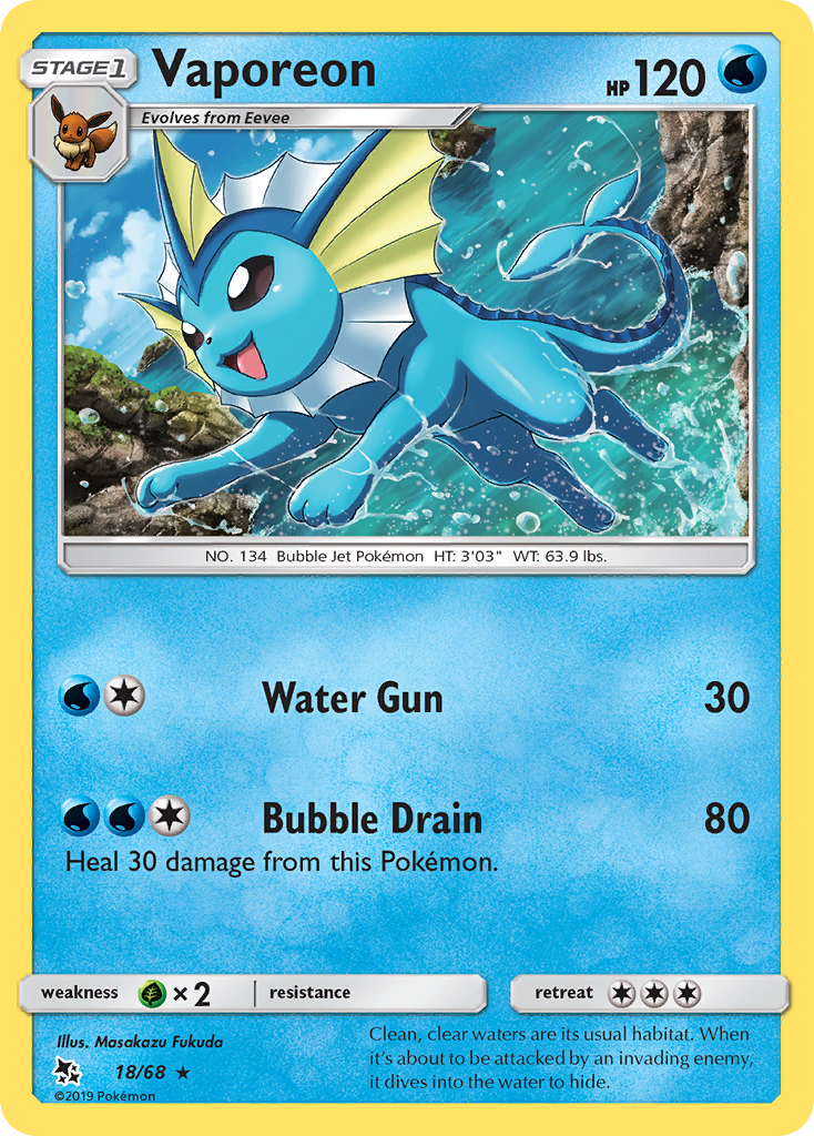 Vaporeon (18/68) [Sun & Moon: Hidden Fates] | Good Games Cannington
